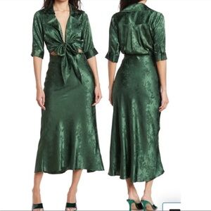 Ronny Kobo Carol Collared Faux Wrap Maxi Dress In Green Size Large